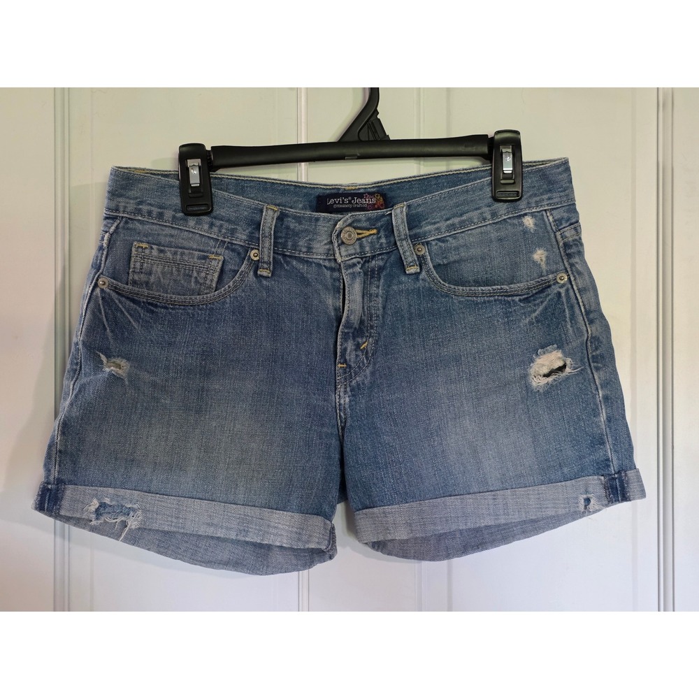 Levis Genuine Crafted Distressed Denim Shorts Size 7 Light Wash Blue Vintage Y2K